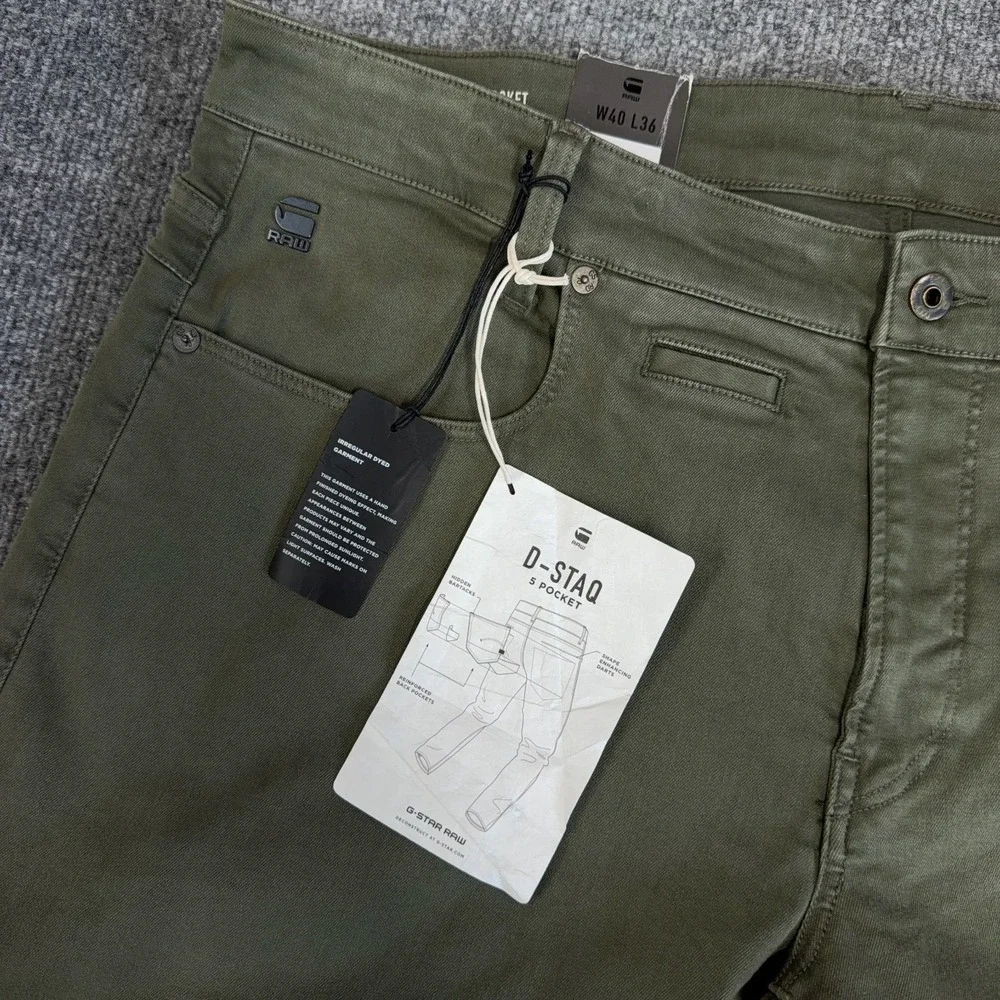 G-Star RAW D-Staq Jeans Mens 40x36 Dark Shamrock Olive Green 5 Pocket Skinny Fit